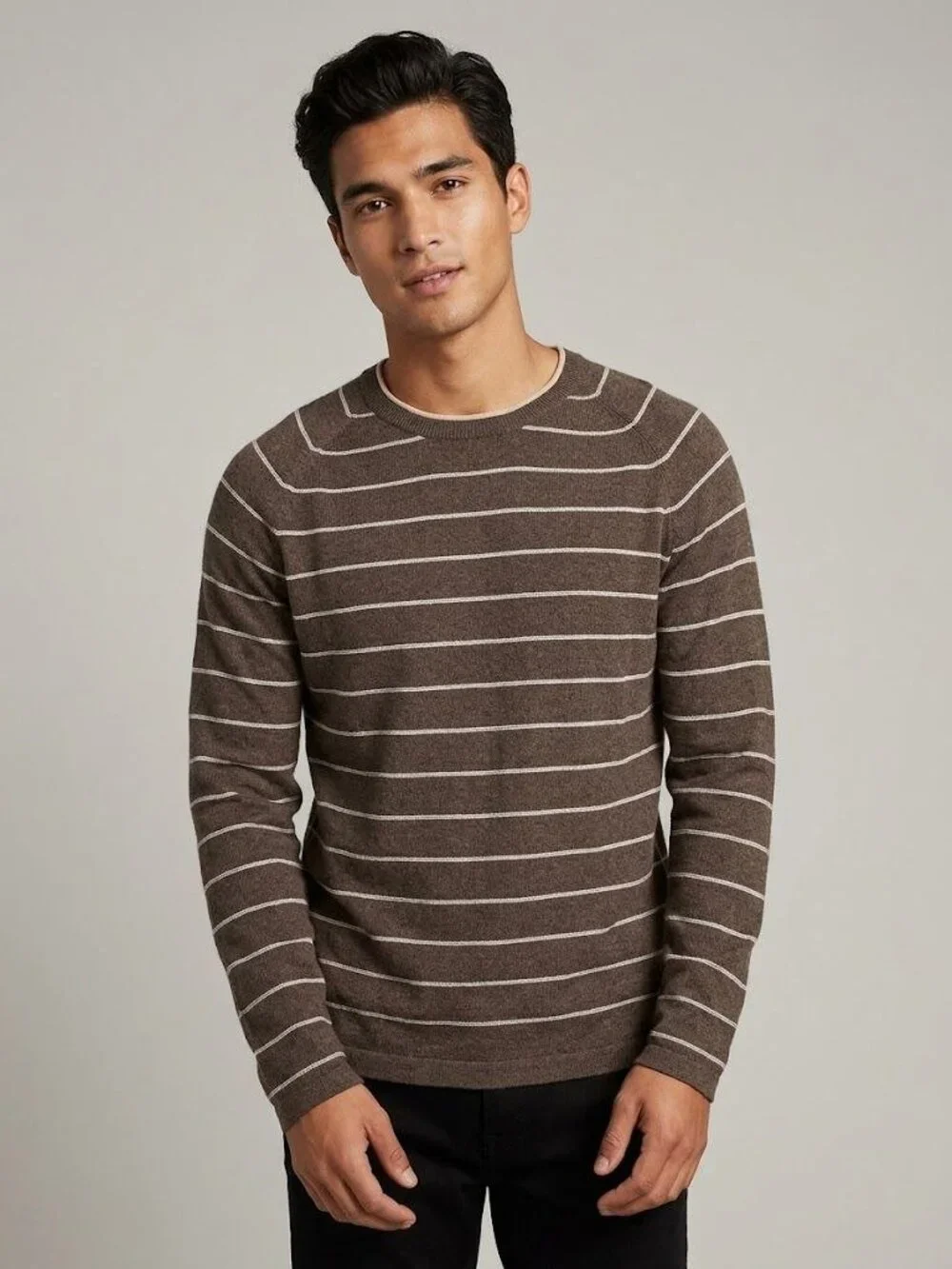 Banana Republic Brown Striped Mens Crewneck Sweater 100% Cotton M Lightweight